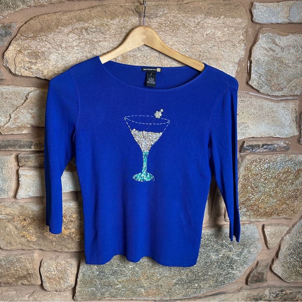 Y2K Royal Blue Sequin Martini Sweater Top